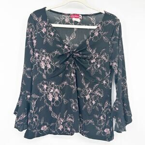 Lily Bleu Womens Y2K Milkmaid Whimsigoth Twist Front Floral Babydoll Blouse 1X